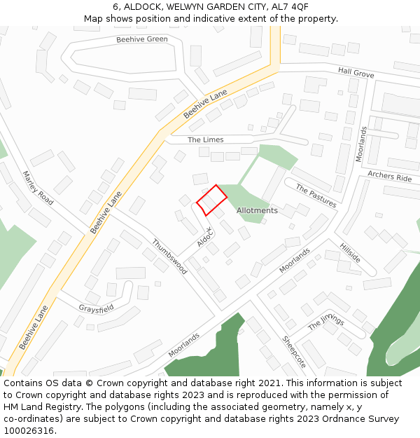 6, ALDOCK, WELWYN GARDEN CITY, AL7 4QF: Location map and indicative extent of plot