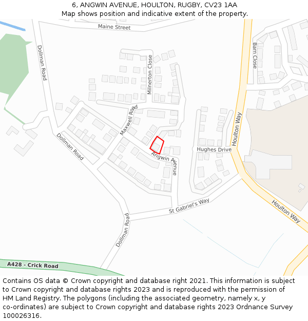 6, ANGWIN AVENUE, HOULTON, RUGBY, CV23 1AA: Location map and indicative extent of plot