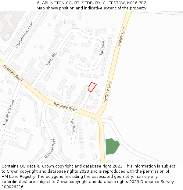 6, ARLINGTON COURT, SEDBURY, CHEPSTOW, NP16 7EZ: Location map and indicative extent of plot