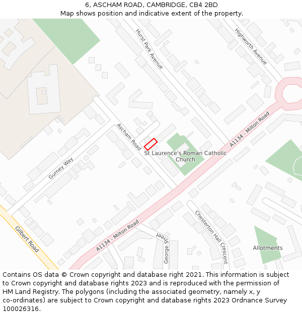 6, ASCHAM ROAD, CAMBRIDGE, CB4 2BD: Location map and indicative extent of plot