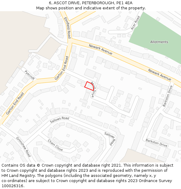 6, ASCOT DRIVE, PETERBOROUGH, PE1 4EA: Location map and indicative extent of plot