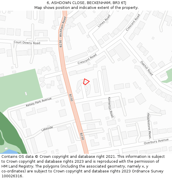 6, ASHDOWN CLOSE, BECKENHAM, BR3 6TJ: Location map and indicative extent of plot