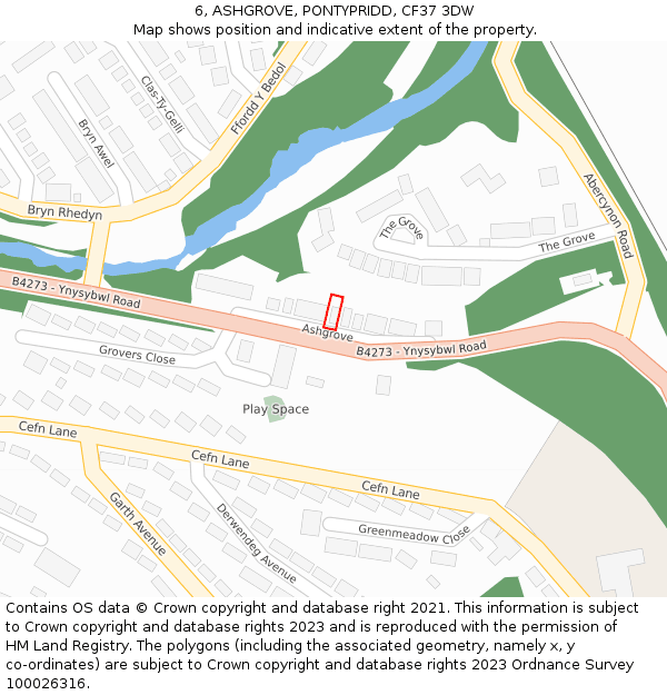 6, ASHGROVE, PONTYPRIDD, CF37 3DW: Location map and indicative extent of plot