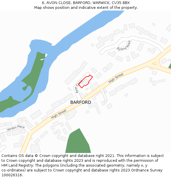 6, AVON CLOSE, BARFORD, WARWICK, CV35 8BX: Location map and indicative extent of plot