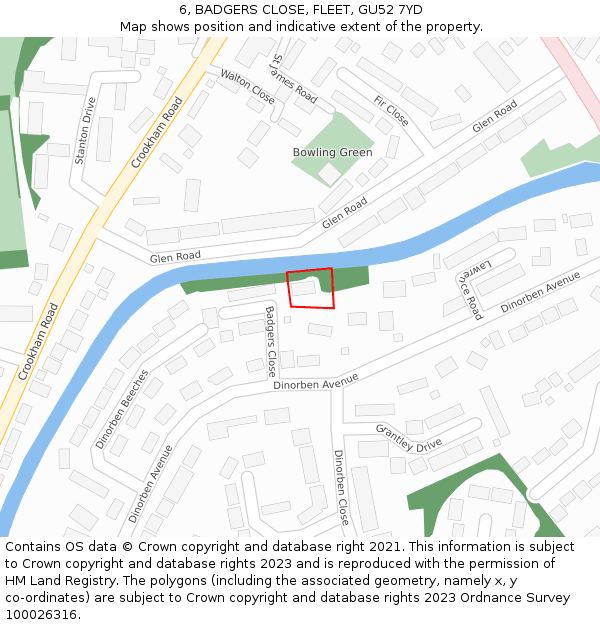 6, BADGERS CLOSE, FLEET, GU52 7YD: Location map and indicative extent of plot
