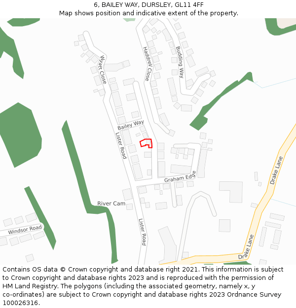 6, BAILEY WAY, DURSLEY, GL11 4FF: Location map and indicative extent of plot