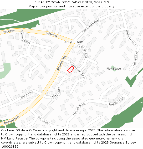 6, BARLEY DOWN DRIVE, WINCHESTER, SO22 4LS: Location map and indicative extent of plot