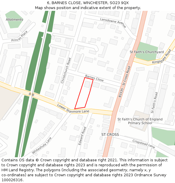 6, BARNES CLOSE, WINCHESTER, SO23 9QX: Location map and indicative extent of plot