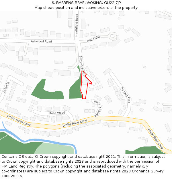 6, BARRENS BRAE, WOKING, GU22 7JP: Location map and indicative extent of plot