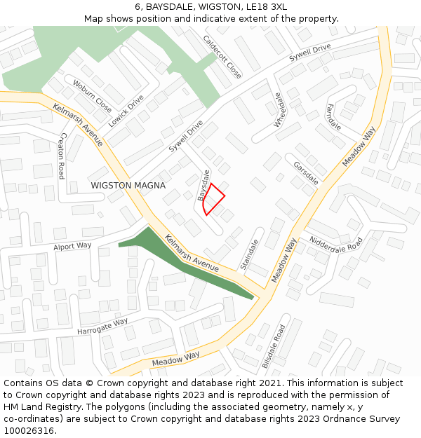 6, BAYSDALE, WIGSTON, LE18 3XL: Location map and indicative extent of plot