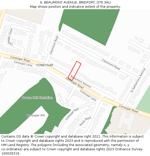 6, BEAUMONT AVENUE, BRIDPORT, DT6 3AU: Location map and indicative extent of plot