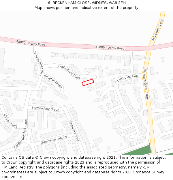 6, BECKENHAM CLOSE, WIDNES, WA8 3EH: Location map and indicative extent of plot