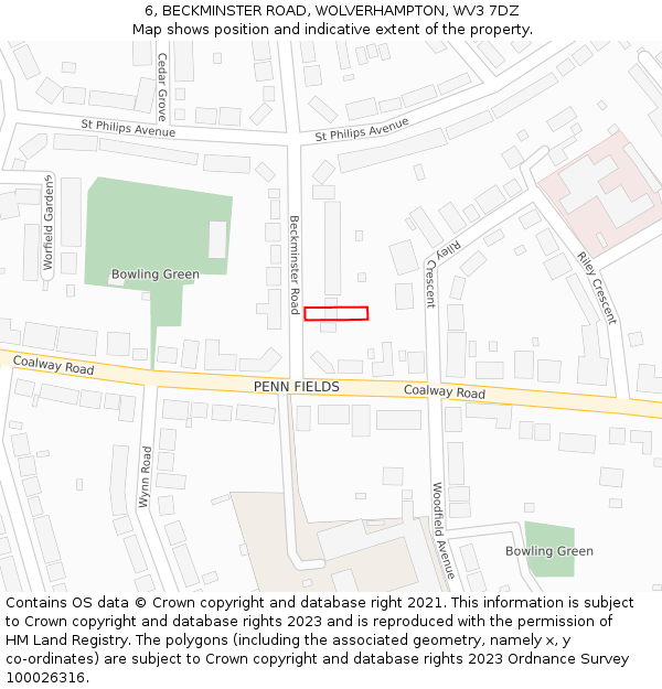 6, BECKMINSTER ROAD, WOLVERHAMPTON, WV3 7DZ: Location map and indicative extent of plot