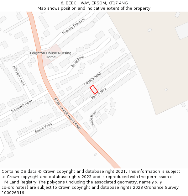 6, BEECH WAY, EPSOM, KT17 4NG: Location map and indicative extent of plot