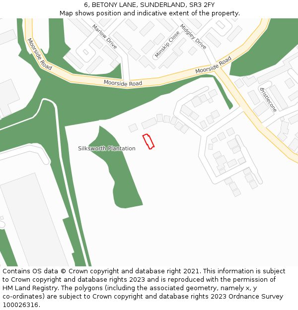 6, BETONY LANE, SUNDERLAND, SR3 2FY: Location map and indicative extent of plot