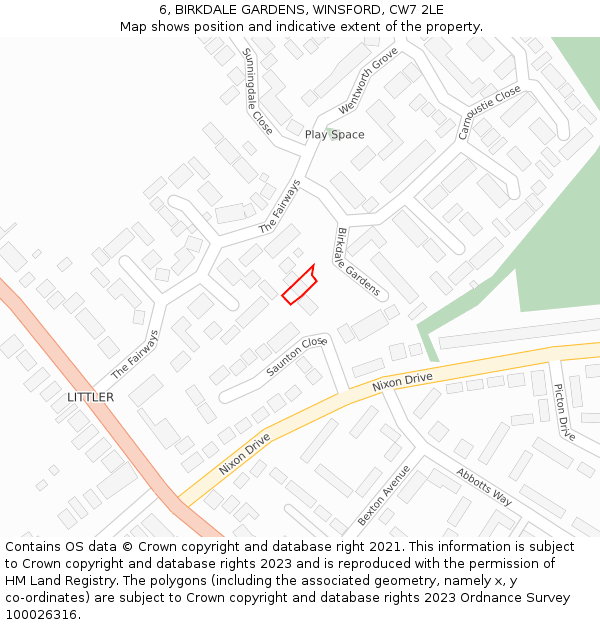 6, BIRKDALE GARDENS, WINSFORD, CW7 2LE: Location map and indicative extent of plot