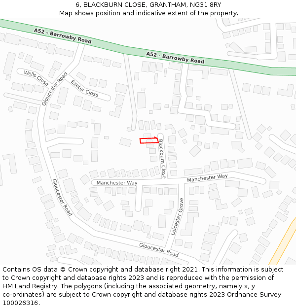 6, BLACKBURN CLOSE, GRANTHAM, NG31 8RY: Location map and indicative extent of plot