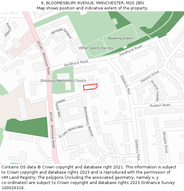 6, BLOOMESBURY AVENUE, MANCHESTER, M20 2BN: Location map and indicative extent of plot