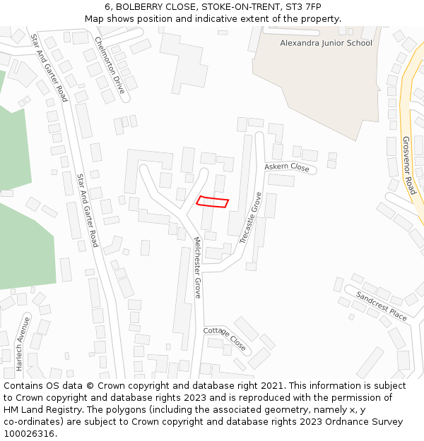 6, BOLBERRY CLOSE, STOKE-ON-TRENT, ST3 7FP: Location map and indicative extent of plot