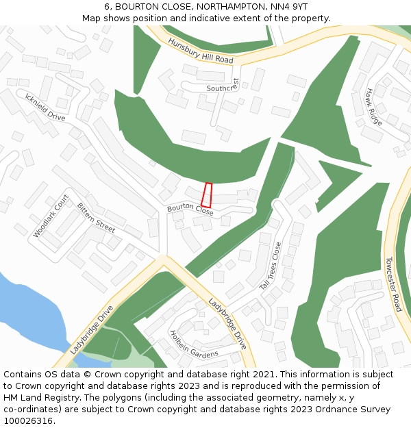 6, BOURTON CLOSE, NORTHAMPTON, NN4 9YT: Location map and indicative extent of plot