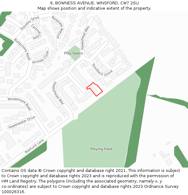 6, BOWNESS AVENUE, WINSFORD, CW7 2SU: Location map and indicative extent of plot