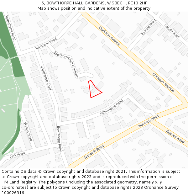 6, BOWTHORPE HALL GARDENS, WISBECH, PE13 2HF: Location map and indicative extent of plot