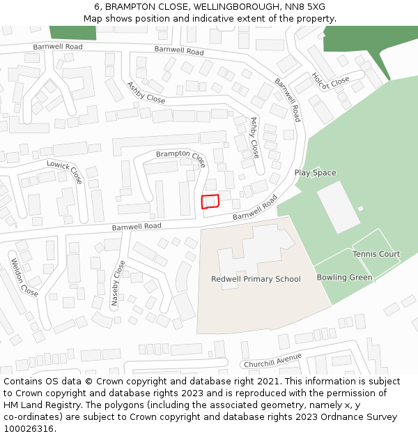 6, BRAMPTON CLOSE, WELLINGBOROUGH, NN8 5XG: Location map and indicative extent of plot