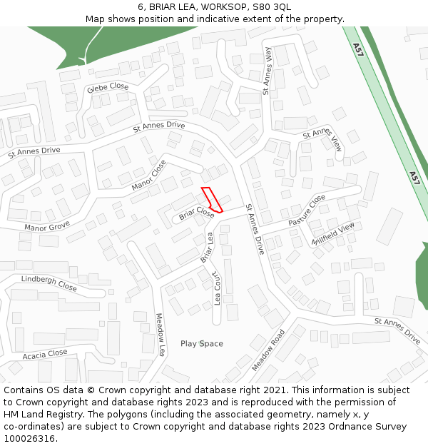 6, BRIAR LEA, WORKSOP, S80 3QL: Location map and indicative extent of plot