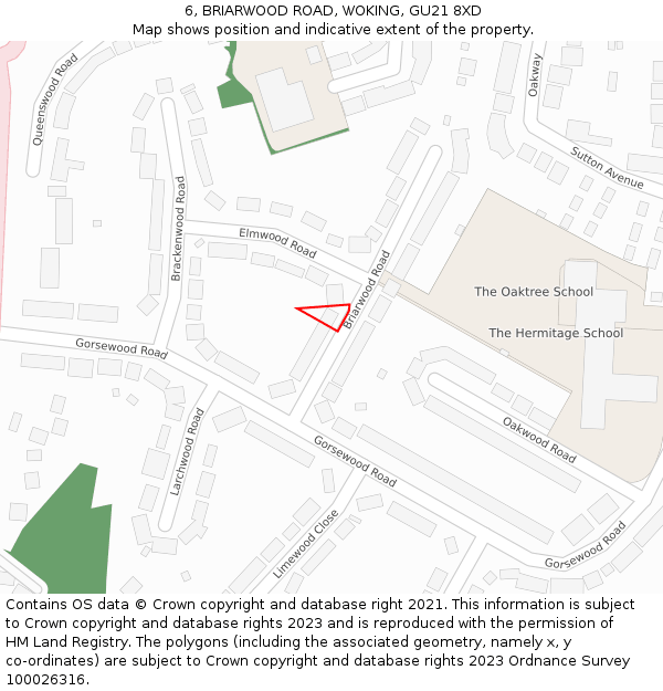 6, BRIARWOOD ROAD, WOKING, GU21 8XD: Location map and indicative extent of plot