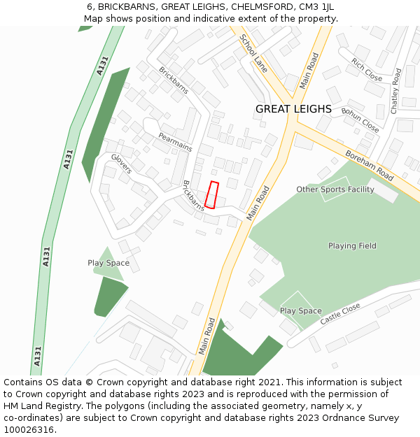 6, BRICKBARNS, GREAT LEIGHS, CHELMSFORD, CM3 1JL: Location map and indicative extent of plot