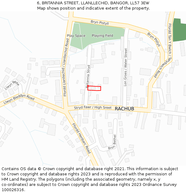 6, BRITANNIA STREET, LLANLLECHID, BANGOR, LL57 3EW: Location map and indicative extent of plot