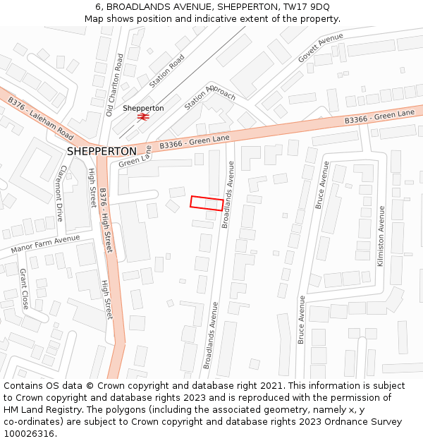 6, BROADLANDS AVENUE, SHEPPERTON, TW17 9DQ: Location map and indicative extent of plot