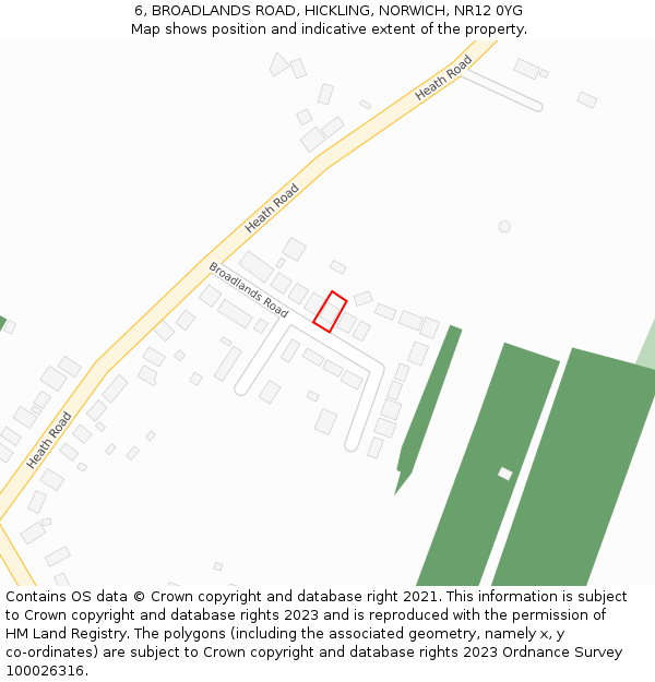 6, BROADLANDS ROAD, HICKLING, NORWICH, NR12 0YG: Location map and indicative extent of plot