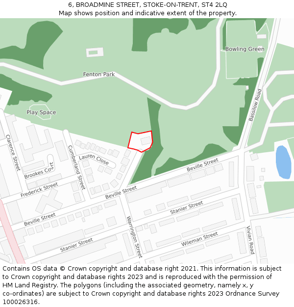 6, BROADMINE STREET, STOKE-ON-TRENT, ST4 2LQ: Location map and indicative extent of plot