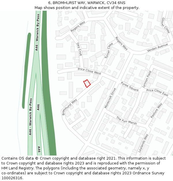 6, BROMHURST WAY, WARWICK, CV34 6NS: Location map and indicative extent of plot