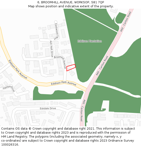 6, BROOMHILL AVENUE, WORKSOP, S81 7QP: Location map and indicative extent of plot