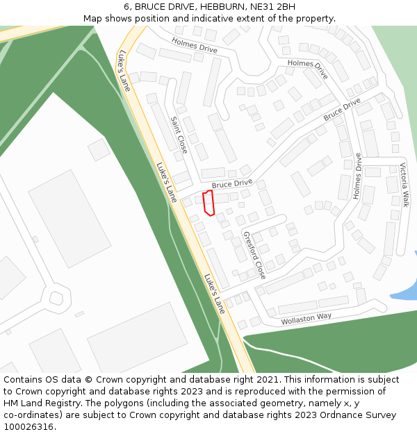 6, BRUCE DRIVE, HEBBURN, NE31 2BH: Location map and indicative extent of plot