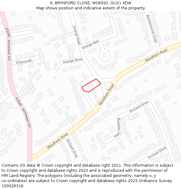 6, BRYNFORD CLOSE, WOKING, GU21 4DW: Location map and indicative extent of plot