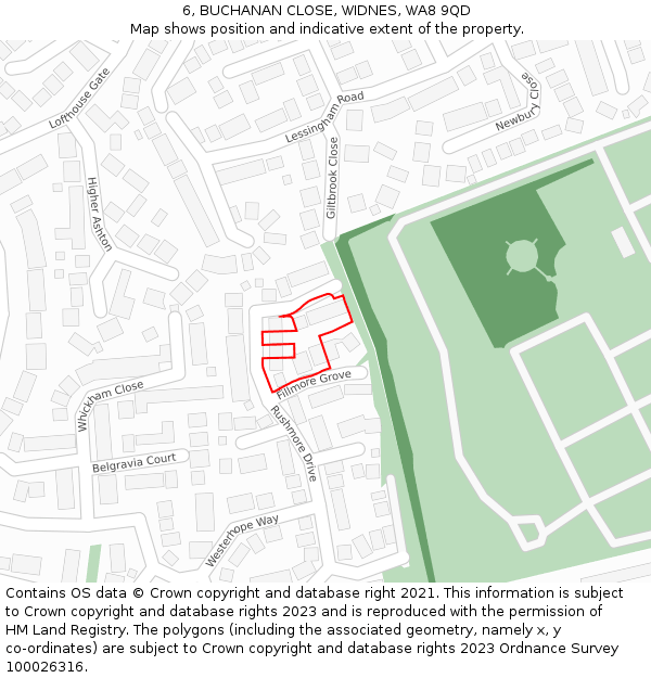 6, BUCHANAN CLOSE, WIDNES, WA8 9QD: Location map and indicative extent of plot