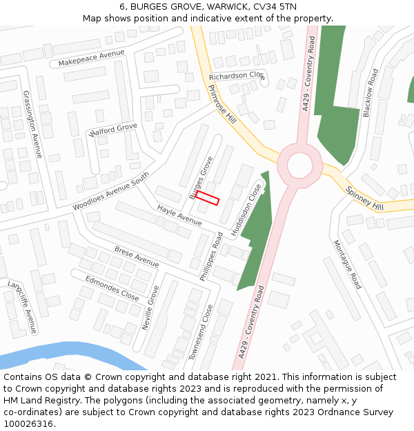 6, BURGES GROVE, WARWICK, CV34 5TN: Location map and indicative extent of plot