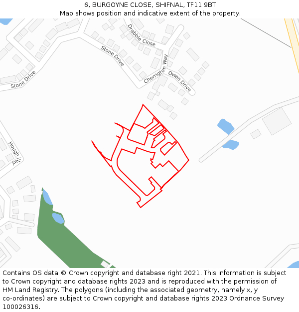 6, BURGOYNE CLOSE, SHIFNAL, TF11 9BT: Location map and indicative extent of plot