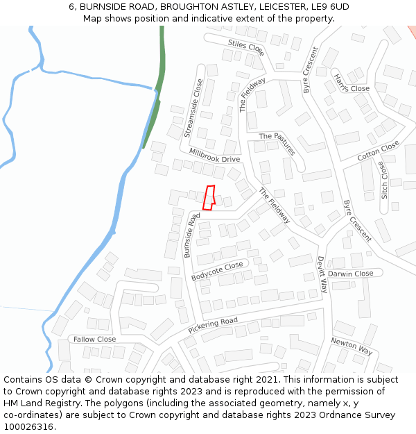 6, BURNSIDE ROAD, BROUGHTON ASTLEY, LEICESTER, LE9 6UD: Location map and indicative extent of plot