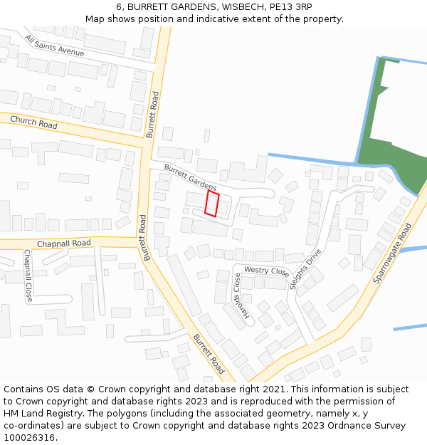 6, BURRETT GARDENS, WISBECH, PE13 3RP: Location map and indicative extent of plot