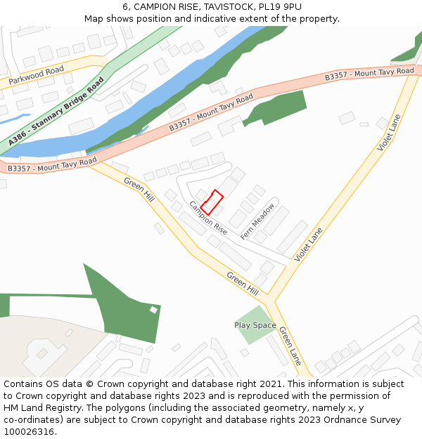 6, CAMPION RISE, TAVISTOCK, PL19 9PU: Location map and indicative extent of plot