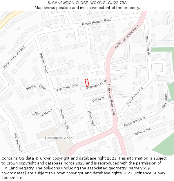 6, CANEWDON CLOSE, WOKING, GU22 7RA: Location map and indicative extent of plot