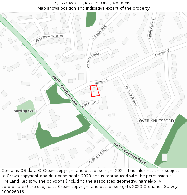 6, CARRWOOD, KNUTSFORD, WA16 8NG: Location map and indicative extent of plot