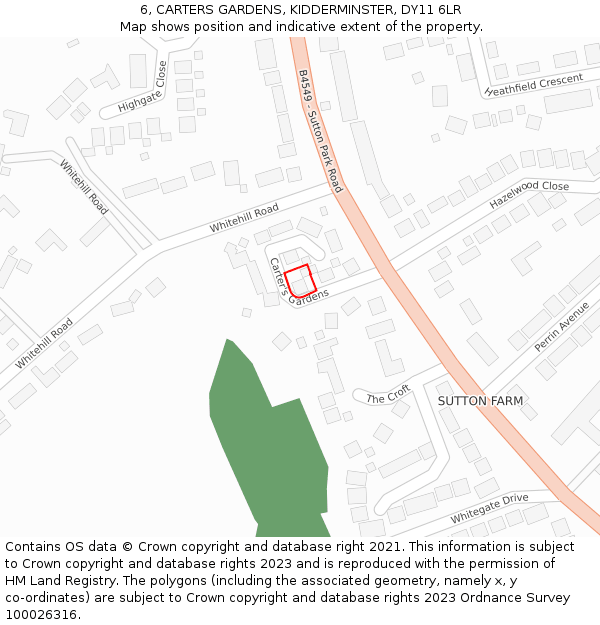 6, CARTERS GARDENS, KIDDERMINSTER, DY11 6LR: Location map and indicative extent of plot