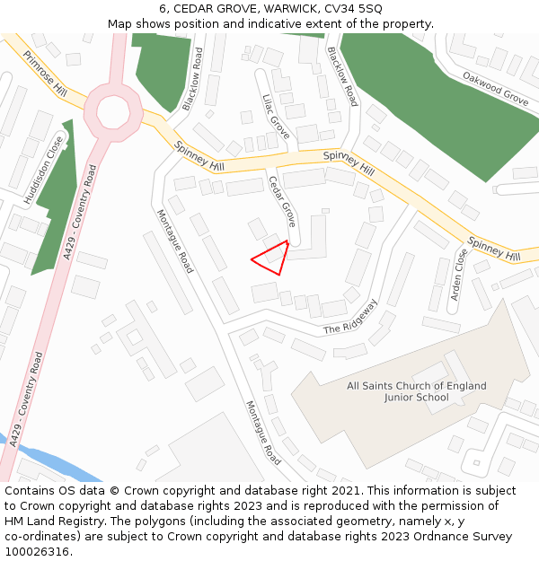 6, CEDAR GROVE, WARWICK, CV34 5SQ: Location map and indicative extent of plot