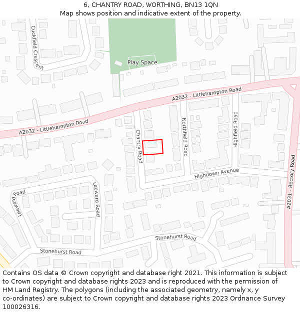 6, CHANTRY ROAD, WORTHING, BN13 1QN: Location map and indicative extent of plot