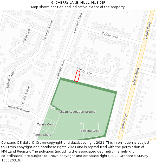 6, CHERRY LANE, HULL, HU8 0EF: Location map and indicative extent of plot